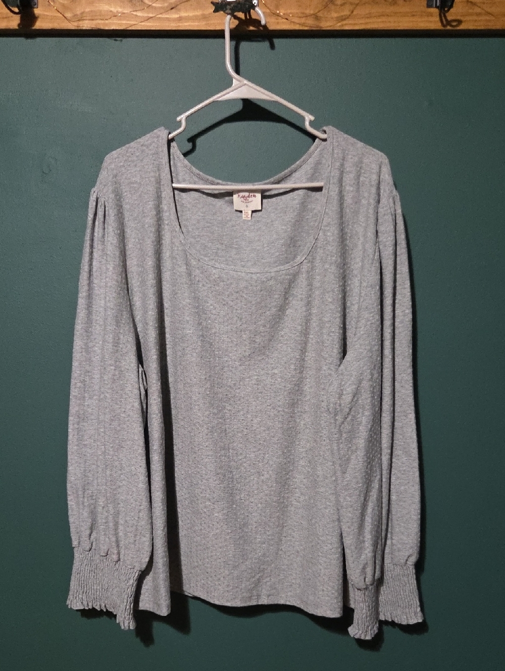 Hayden Light Gray Textured  Scoop Neck Long Sleeve Top